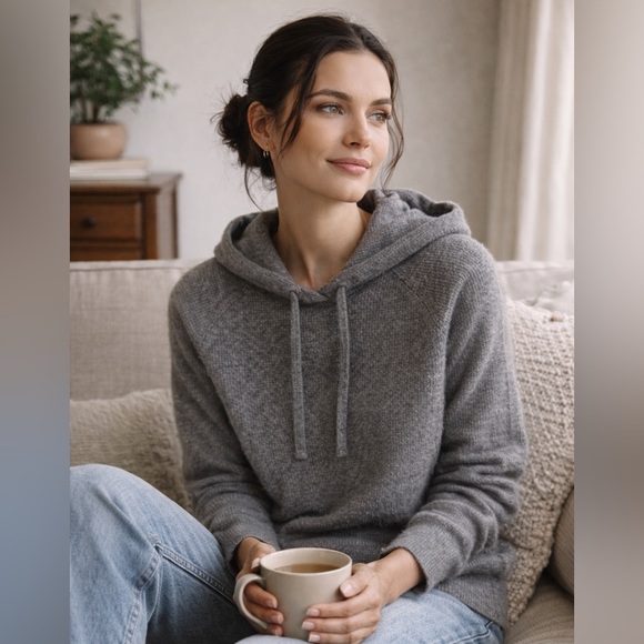 J. Crew Sweaters - J. Crew 100% Cashmere Waffle Knit Hoodie Gray Size M | Good Cashmere Standard